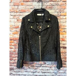 Chico’s Full Zip Lace Blazer Jacket Women’s Size 0 Small Zip Sleeves